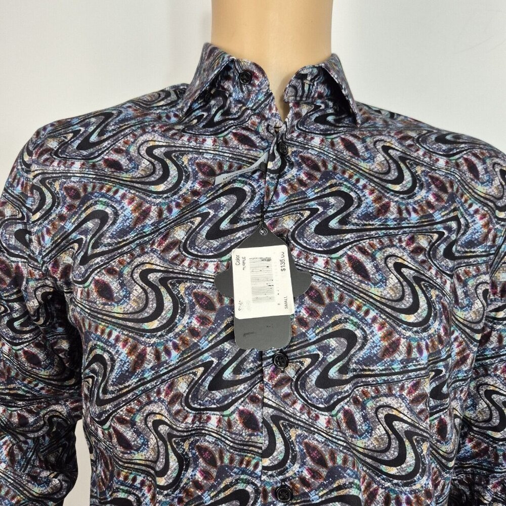 Visconti Black Men's Size S stretch Button up Long Sleeve shirt Multicolor (45)